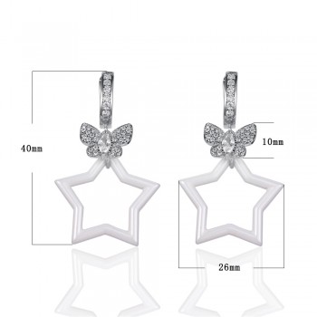 Cute Ceramic Star Clip Earrings White Ceramic Hollow Star Large Zircon Butterfly Cuff Earrings Luxury Ceramic Earrings For Women