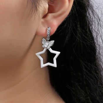 Cute Ceramic Star Clip Earrings White Ceramic Hollow Star Large Zircon Butterfly Cuff Earrings Luxury Ceramic Earrings For Women