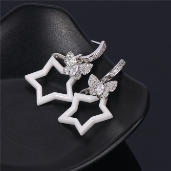 Cute Ceramic Star Clip Earrings White Ceramic Hollow Star Large Zircon Butterfly Cuff Earrings Luxury Ceramic Earrings For Women