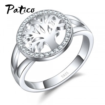 PATICO Hot Sale Finger Ring Bijoux 925 Sterling Silver Tree of Life AAA Zircon Wedding Jewelry For Women Party Gifts Wholesale