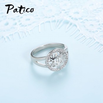 PATICO Hot Sale Finger Ring Bijoux 925 Sterling Silver Tree of Life AAA Zircon Wedding Jewelry For Women Party Gifts Wholesale