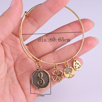 NEW STYLE  American Expandable Bracelet Diameter Metallic Ancient Gold A-Z Initial Letter Charm Bracelet Adjustable Wire Bangle