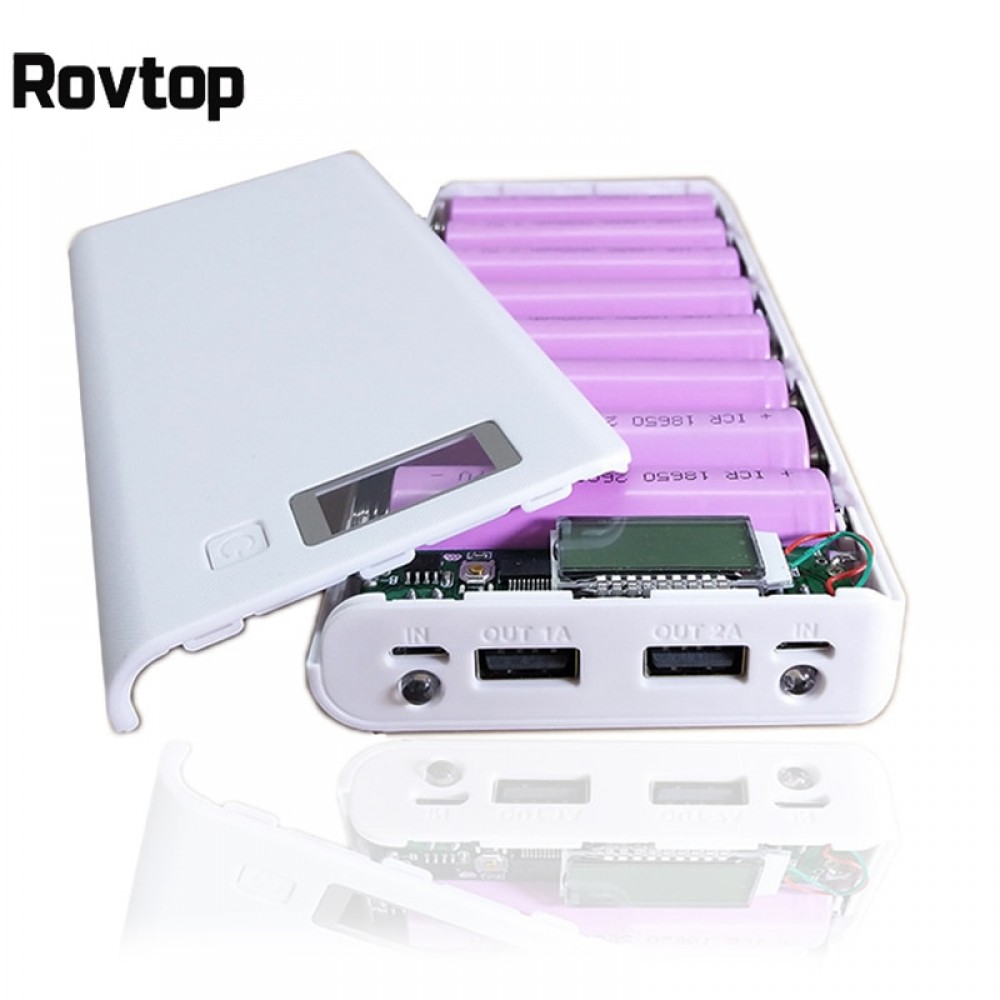 Rovtop Hot sale 5V Dual USB 8*18650 Power Bank Battery Box Mobile Phone Charger DIY Shell Case For iphone6 Plus S6 xiaomi