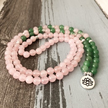 108 Prayer beads Rose Quartzs Green Aventurine Bracelet Love amp; Luck Necklace and Bracelet Pink Bracelet with Lotus charm