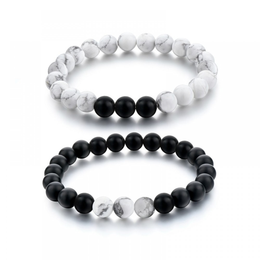 Fashion Black White Natural Stone Distance Beads Bracelet Charm Men Bracelets Boy Yoga Wristband Jewelry Gift For Women Lover