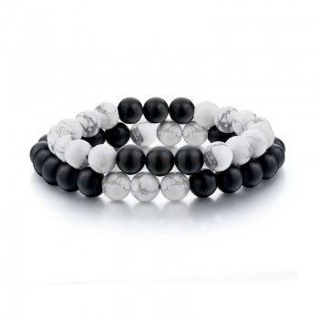 Fashion Black White Natural Stone Distance Beads Bracelet Charm Men Bracelets Boy Yoga Wristband Jewelry Gift For Women Lover