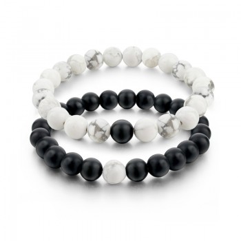 Fashion Black White Natural Stone Distance Beads Bracelet Charm Men Bracelets Boy Yoga Wristband Jewelry Gift For Women Lover