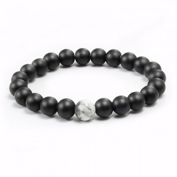 Fashion Black White Natural Stone Distance Beads Bracelet Charm Men Bracelets Boy Yoga Wristband Jewelry Gift For Women Lover