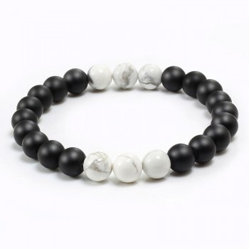 Fashion Black White Natural Stone Distance Beads Bracelet Charm Men Bracelets Boy Yoga Wristband Jewelry Gift For Women Lover