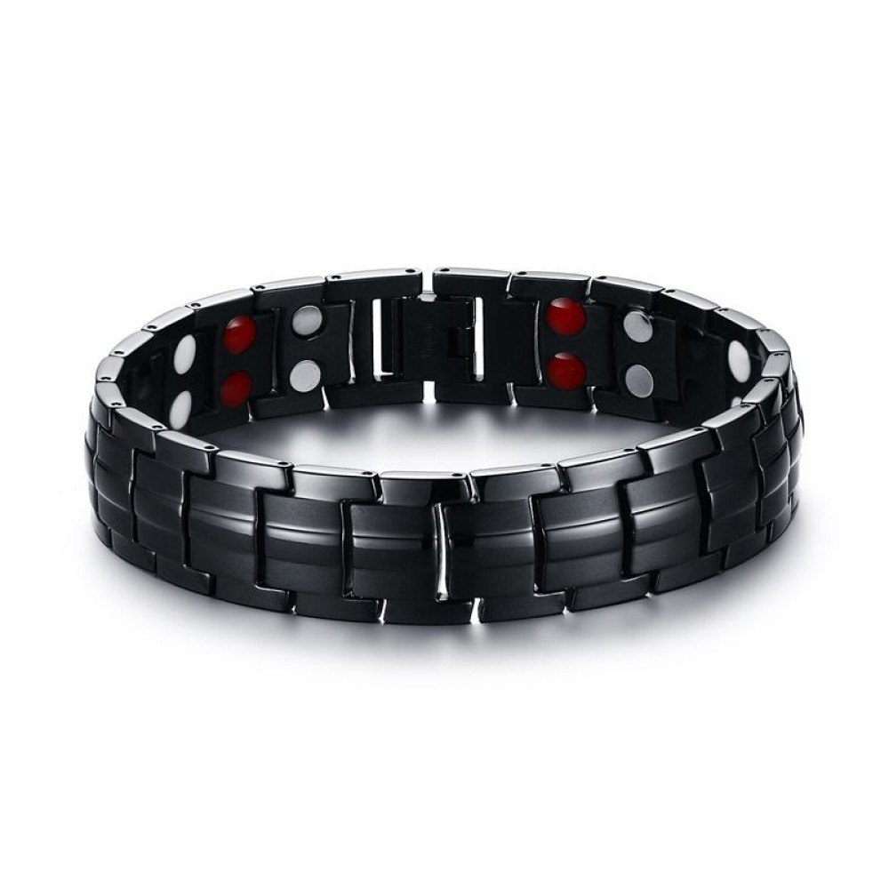 Elegant Mens Black Bracelets Titanium Steel Magnetic Therapy 2 Row 4 in 1 FIR, Negative Ion Germanium Bracelet Men Jewelry 2017