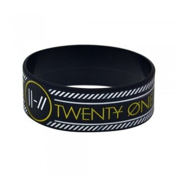 OneBandaHouse 1PC Rock Band Twenty One Pilots Silicone Rubber Wristband 1 Inch Wide Bracelet White Line Logo