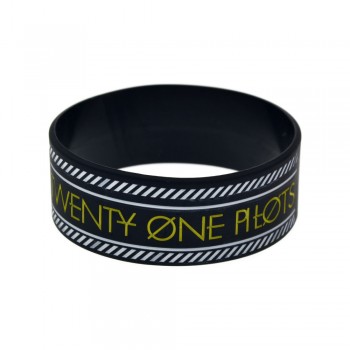 OneBandaHouse 1PC Rock Band Twenty One Pilots Silicone Rubber Wristband 1 Inch Wide Bracelet White Line Logo