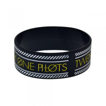 OneBandaHouse 1PC Rock Band Twenty One Pilots Silicone Rubber Wristband 1 Inch Wide Bracelet White Line Logo