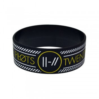 OneBandaHouse 1PC Rock Band Twenty One Pilots Silicone Rubber Wristband 1 Inch Wide Bracelet White Line Logo