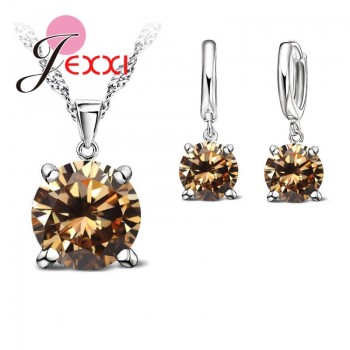 JEXXI 925 Sterling Silver Jewelry Sets 4 Claws Cubic Zirconia CZ Pendant Necklace Earring Fashion Jewelry For Women SET