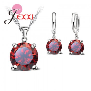 JEXXI 925 Sterling Silver Jewelry Sets 4 Claws Cubic Zirconia CZ Pendant Necklace Earring Fashion Jewelry For Women SET