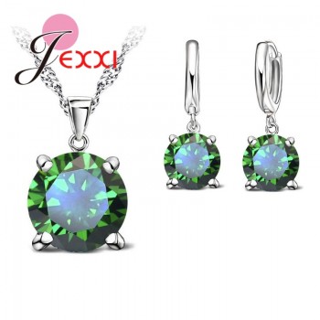 JEXXI 925 Sterling Silver Jewelry Sets 4 Claws Cubic Zirconia CZ Pendant Necklace Earring Fashion Jewelry For Women SET