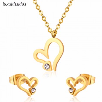 LUXUKISSKIDS Romantic Stainless Steel Jewelry Sets Engagement Necklace Earrings Sets Women Wedding Jewelry