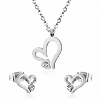 LUXUKISSKIDS Romantic Stainless Steel Jewelry Sets Engagement Necklace Earrings Sets Women Wedding Jewelry