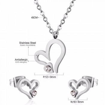 LUXUKISSKIDS Romantic Stainless Steel Jewelry Sets Engagement Necklace Earrings Sets Women Wedding Jewelry