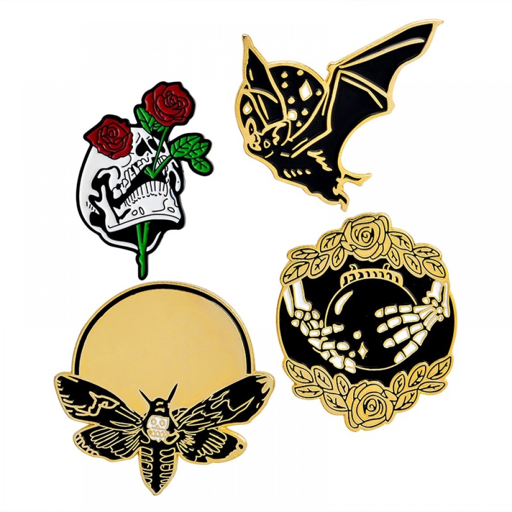 Hand with crystal glasses Skull head with roses Bat Bee Punk pins Badges Hard enamel lapel pins Brooches Gothic jewelry