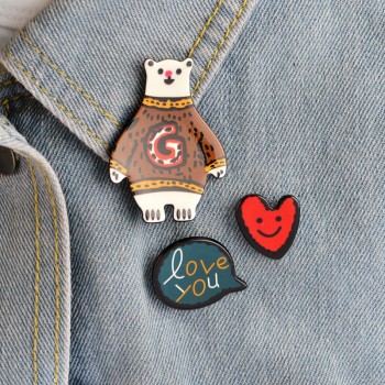 1-4 pcs/set Creative Cartoon Bear Panda Heart Music Note Smile Airplane Brooch Button Pins Denim Jacket Pin Badge Jewelry Gift