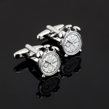 2017 New Arrival Silver Alarm Clock Cufflinks French Shirt Cuffs Trendy Brass Gemelos Cuff links Christmas Gifts Jewelry