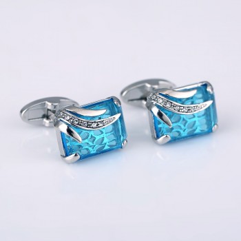 High Quality Mens Cufflinks Silver-Plating Blue Zircon Mens Shirt cuff links men jewelry gemelos 297