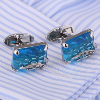 High Quality Mens Cufflinks Silver-Plating Blue Zircon Mens Shirt cuff links men jewelry gemelos 297