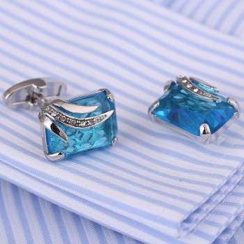 High Quality Mens Cufflinks Silver-Plating Blue Zircon Mens Shirt cuff links men jewelry gemelos 297