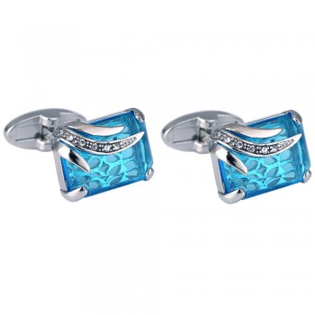 High Quality Mens Cufflinks Silver-Plating Blue Zircon Mens Shirt cuff links men jewelry gemelos 297