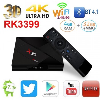 L8STAR X99 Android 7.1 TV BOX RK3399 4GB RAM 64GB ROM With Voice Remote 5G WiFi Super 4K OTT HD2.0 Smart TV BOX Set TOP BOX