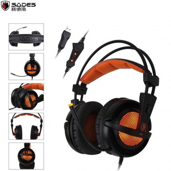 Sades A6 USB  7.1 Virtual Surround Sound Gaming Headset Headphones with Microphne Volume Control LED Vibration Bass for PC PS4