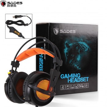 Sades A6 USB  7.1 Virtual Surround Sound Gaming Headset Headphones with Microphne Volume Control LED Vibration Bass for PC PS4