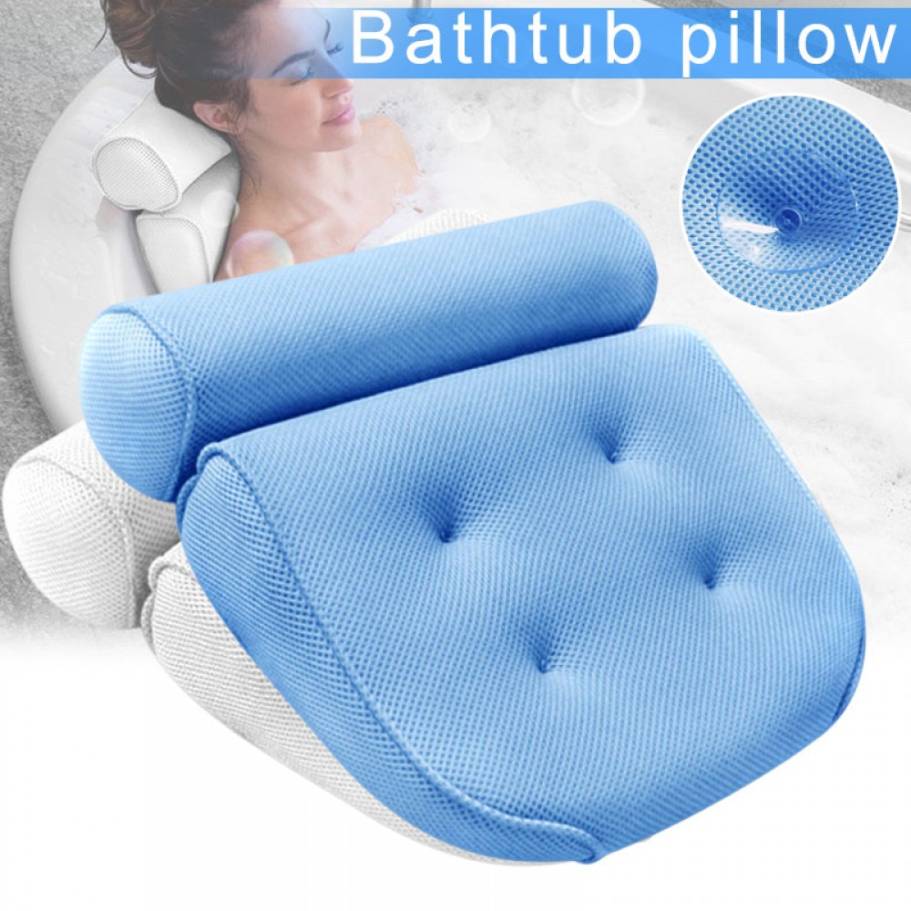 1 Pcs Anti-slip 3D SPA Breathable Home Bath Pillow Head Neck Rest Relax 4 Suction Cup LBShipping