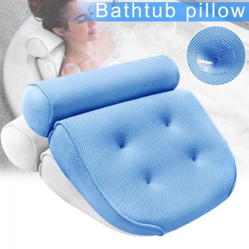 1 Pcs Anti-slip 3D SPA Breathable Home Bath Pillow Head Neck Rest Relax 4 Suction Cup LBShipping