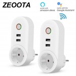 Smart WiFi Power Plug Outlet Socket with USB Remote Control App Control Timer Function Compatible with Amazon Alexa Google Home