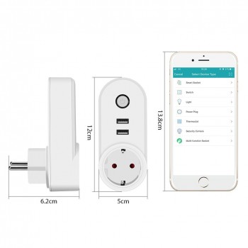 Smart WiFi Power Plug Outlet Socket with USB Remote Control App Control Timer Function Compatible with Amazon Alexa Google Home