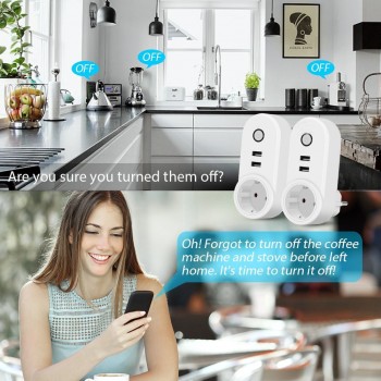 Smart WiFi Power Plug Outlet Socket with USB Remote Control App Control Timer Function Compatible with Amazon Alexa Google Home