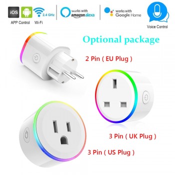 Smart EU US UK Plug WiFi Control Socket Wireless Timer Switch Outlet With RGB LED Light Voice Control works with Alexa Google