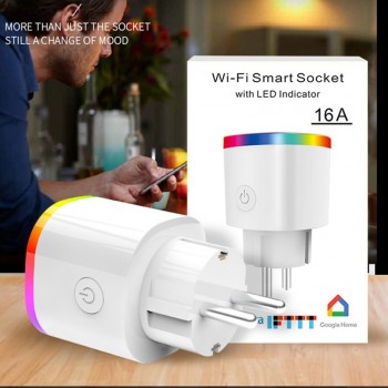 Smart EU US UK Plug WiFi Control Socket Wireless Timer Switch Outlet With RGB LED Light Voice Control works with Alexa Google