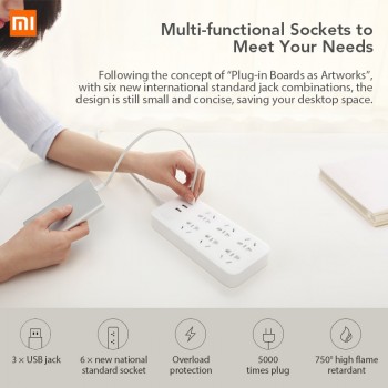 Original Xiaomi Mijia Power Strip Basic Version 6 Sockets With 3 5V 2.1A Fast Charging USB Ports White Mi Socket Solid Color