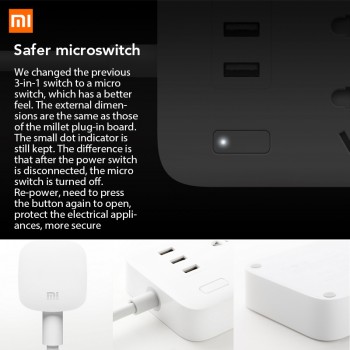 Original Xiaomi Mijia Power Strip Basic Version 6 Sockets With 3 5V 2.1A Fast Charging USB Ports White Mi Socket Solid Color