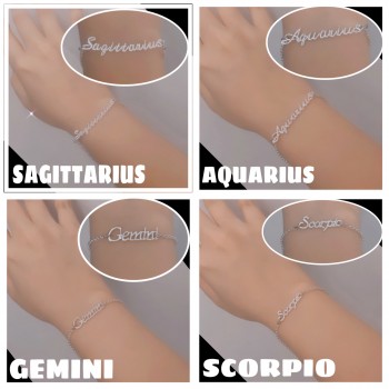 12 Zodiac Sign Silver Bracelets for Women | Fashion 12 Constellation Silver Metal Jewelry Astrology 