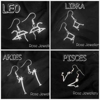 12 Zodiac Sign Hook Earrings for Women | Fashion 12 Constellation Silver Metal Jewelry Astrology 