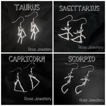 12 Zodiac Sign Hook Earrings for Women | Fashion 12 Constellation Silver Metal Jewelry Astrology 